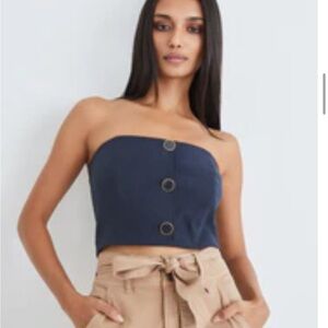 Veronica Beard Navy strapless top with gold outlined buttons Size 4 WITH TAGS